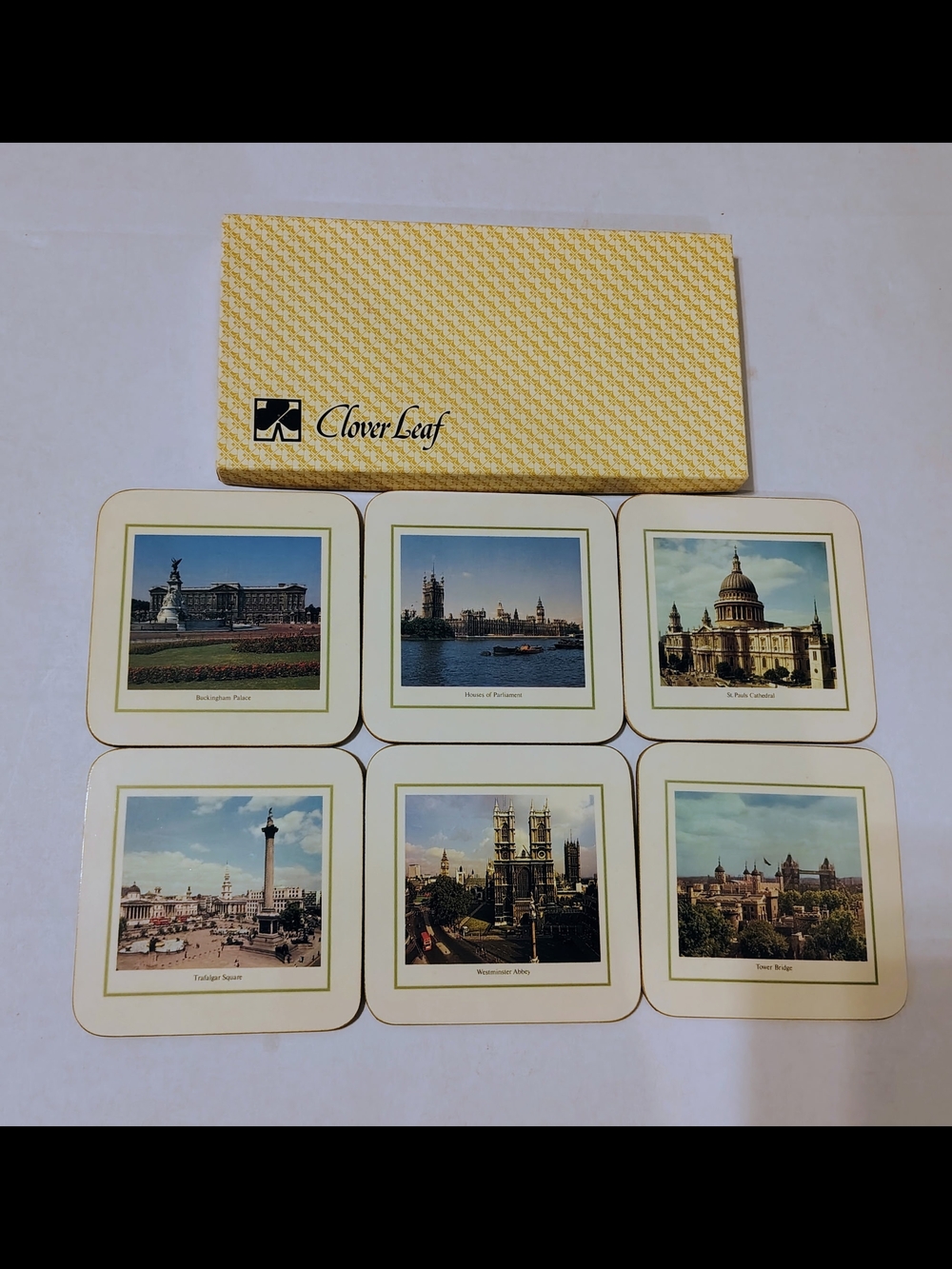 Views Of London Coasters Set Of 6 Vintage 1960s Clover Leaf Table Mats With Box